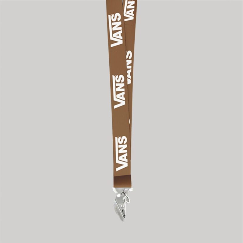 5/8" Brown custom lanyard printed with company logo with Bulldog Clip attachment 0.625" - 1