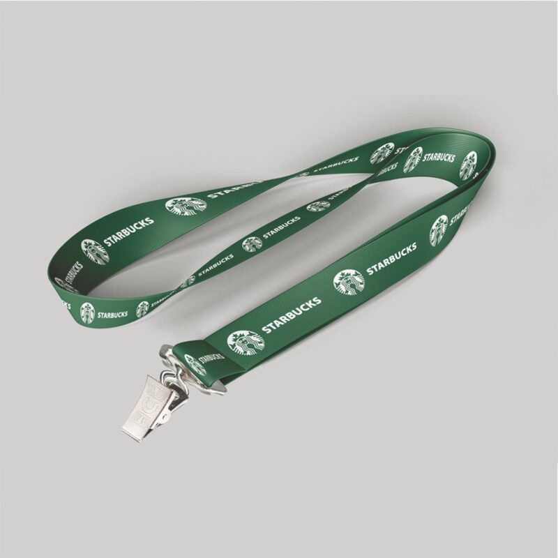 58-Dark-Green-custom-lanyard-printed-with-company-logo-with-Bulldog-Clip-attachment-0625-PGBC625-DG 5/8" Dark Green custom lanyard printed with company logo with Bulldog Clip attachment 0.625"