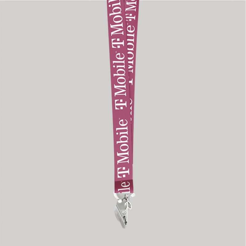 1" Fuchsia custom lanyard printed with company logo with Bulldog Clip attachment 1" - 1